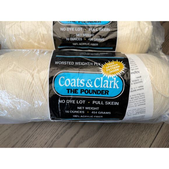 Coats & Clark The Pounder Yarn Lot of 2 Cream Worsted Weight No Dye Lot - Picture 2 of 5